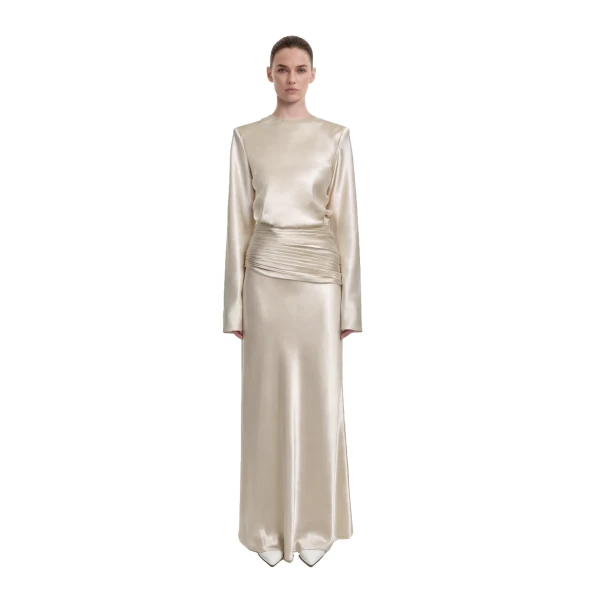 JW PEI Satin-Feel Draped Maxi Skirt