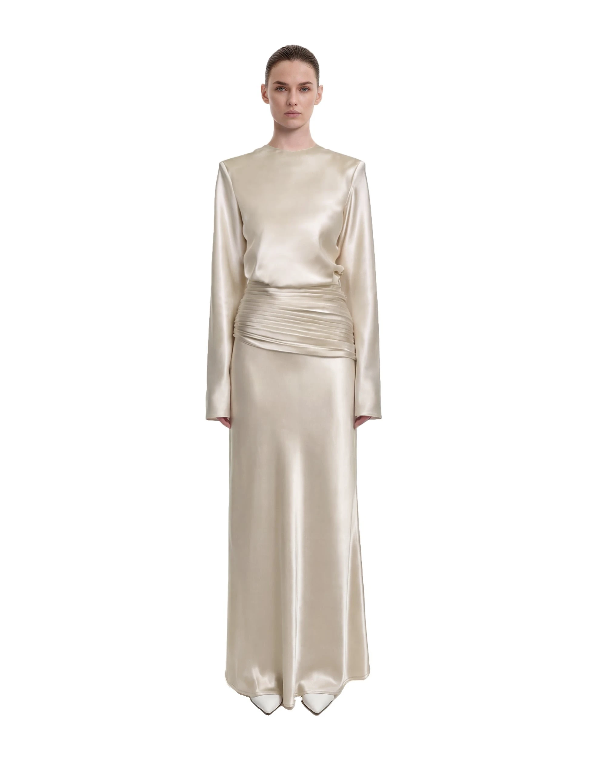 JW PEI skirt | Los Angeles Vegan Fashion Skirts | Luxury Shoes JW PEI Satin-Feel Draped Maxi Skirt