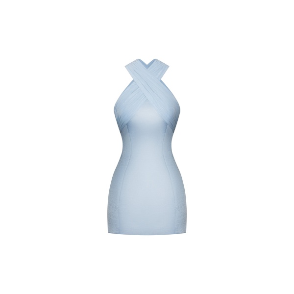 JW PEI Satin Mini Dress with Tulle Cross-Halter