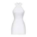 JW PEI Satin Mini Dress with Tulle Cross-Halter
