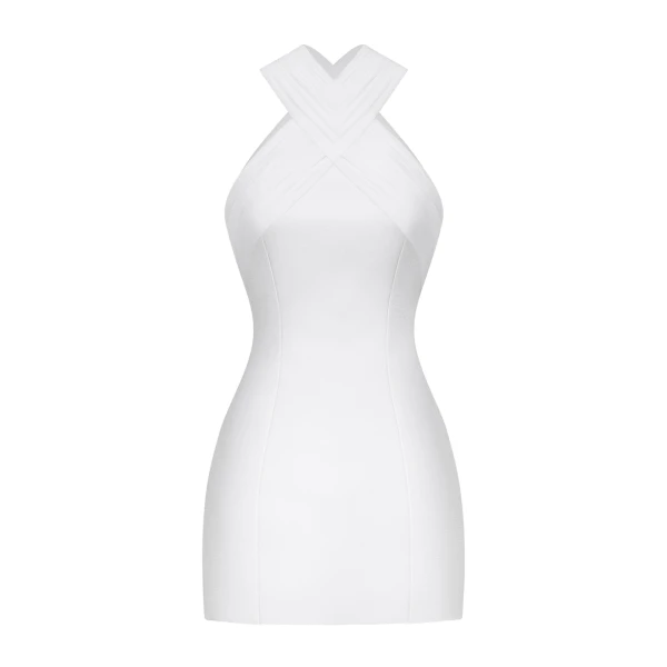 JW PEI Satin Mini Dress with Tulle Cross-Halter