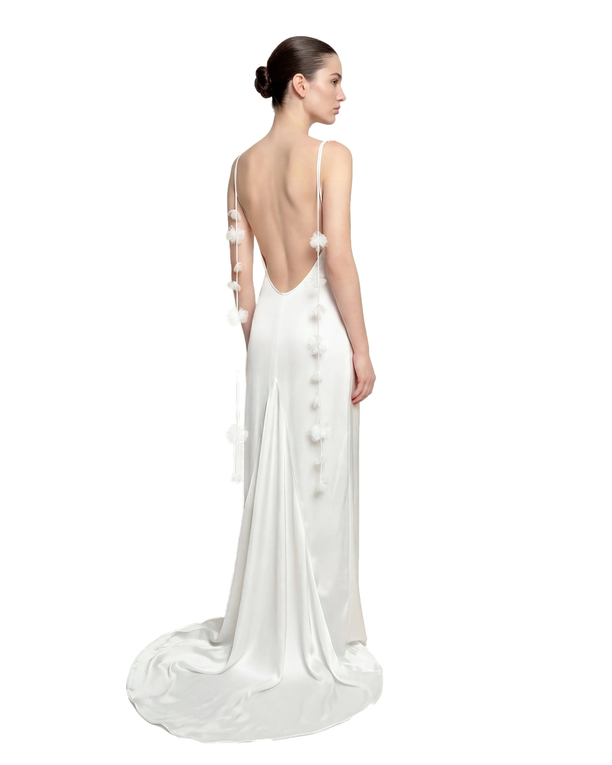 JW PEI maxi dress | Los Angeles Vegan Fashion Dresses | Luxury Shoes JW PEI Satin Strappy Maxi Dress with Floral Streamers