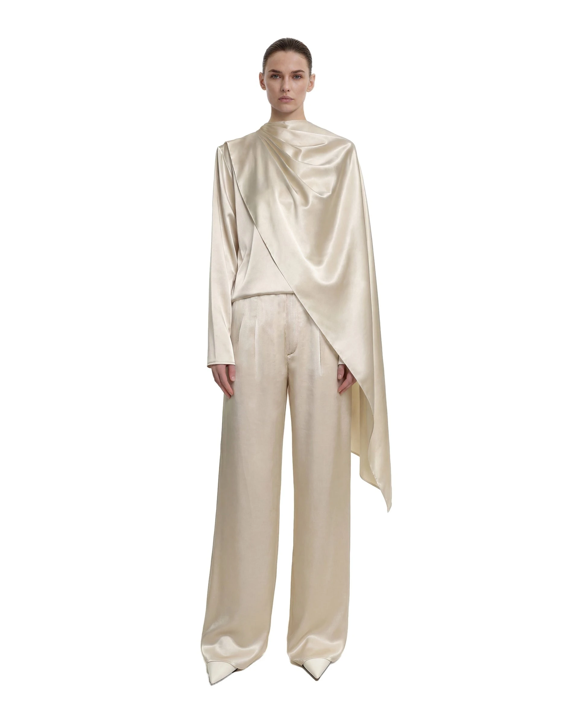 JW PEI trousers | Los Angeles Vegan Fashion Pants | Luxury Shoes JW PEI Satin Wide-Leg Trousers
