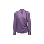 JW PEI Satin Wrap V Neck Long Sleeve Blouse