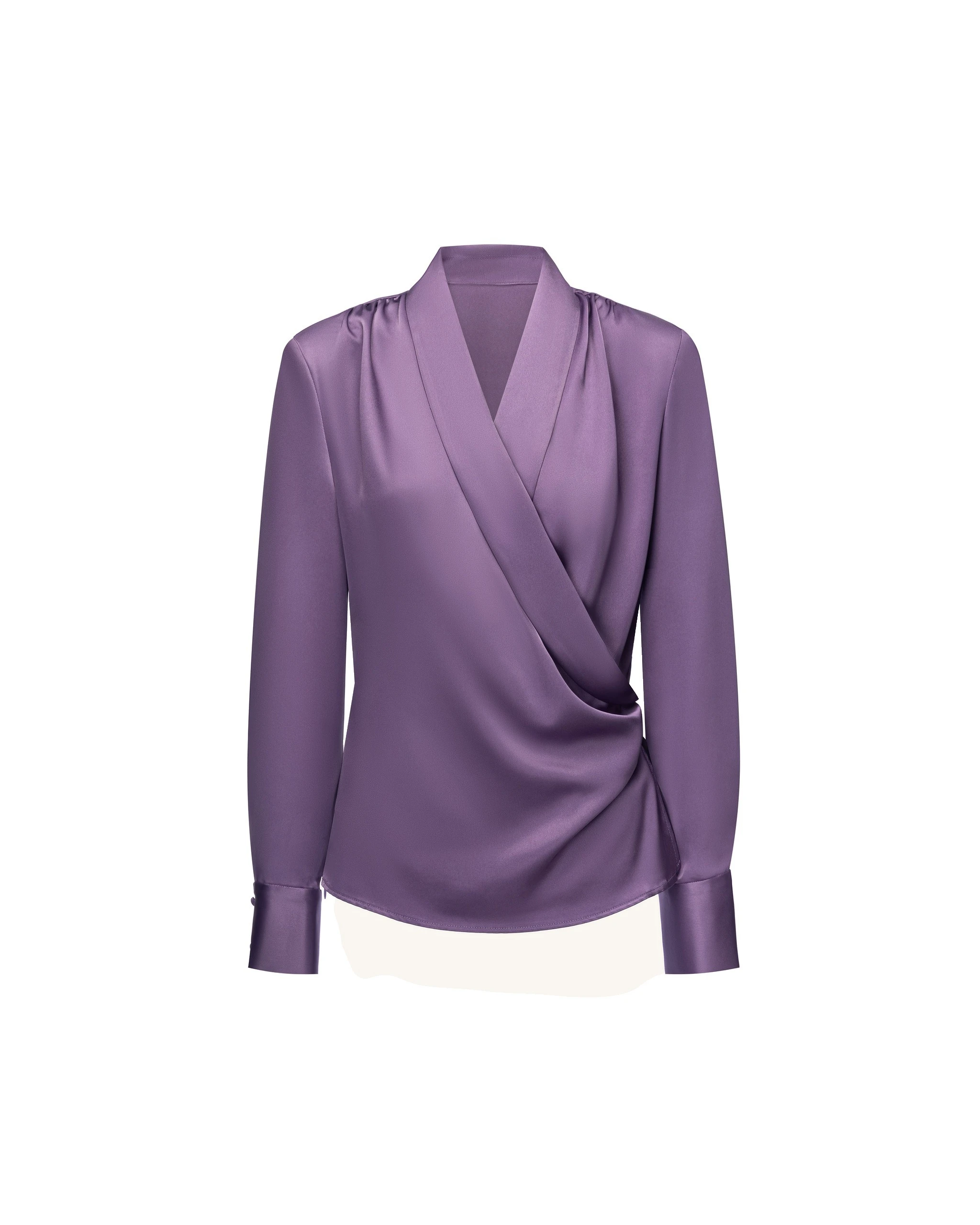 JW PEI blouse | Los Angeles Vegan Fashion Tops | Luxury Shoes JW PEI Satin Wrap V Neck Long Sleeve Blouse