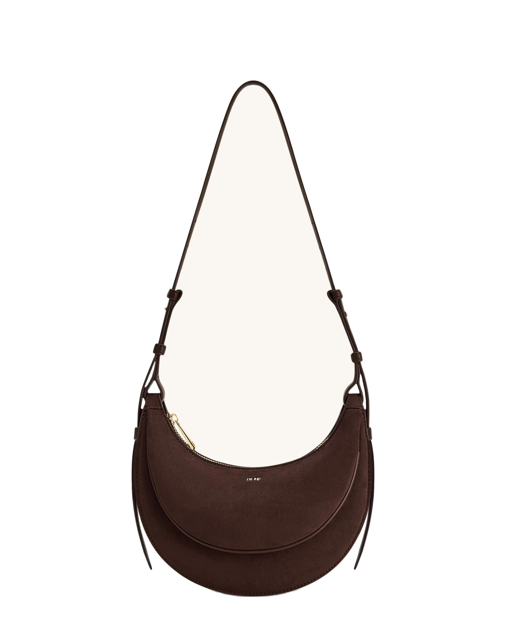 JW PEI Sharon Faux Suede Crossbody Bag in Coffee Brown | Shoulder & Crossbody Bags | Luxury Shoes JW PEI Sharon Faux Suede Crossbody Bag in Coffee Brown