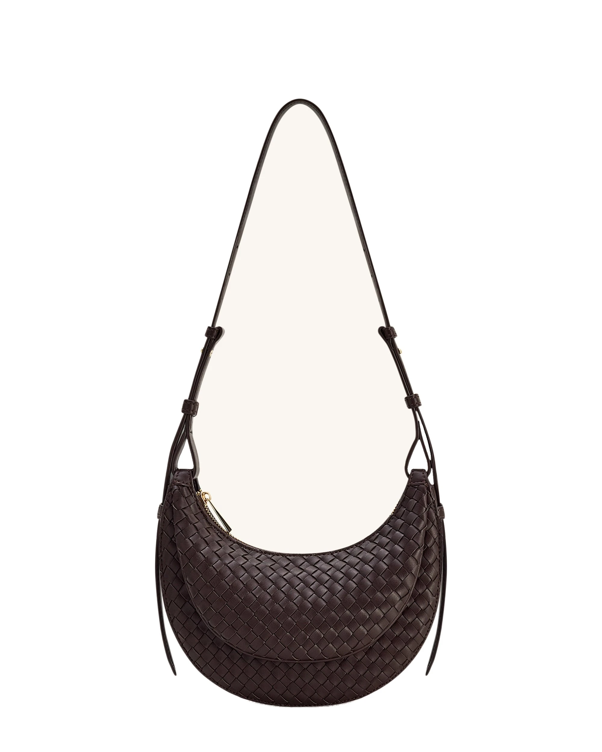 JW PEI Sharon Woven Crossbody Bag in Coffee Brown | Shoulder & Crossbody Bags | Luxury Shoes JW PEI Sharon Woven Crossbody Bag in Coffee Brown