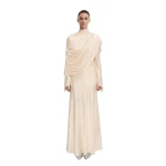 JW PEI Sheer Shawl Ruched Bodycon Maxi Gown