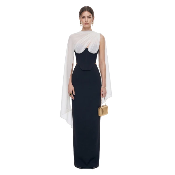Strapless Corset Sheer Cape Top in Black & White