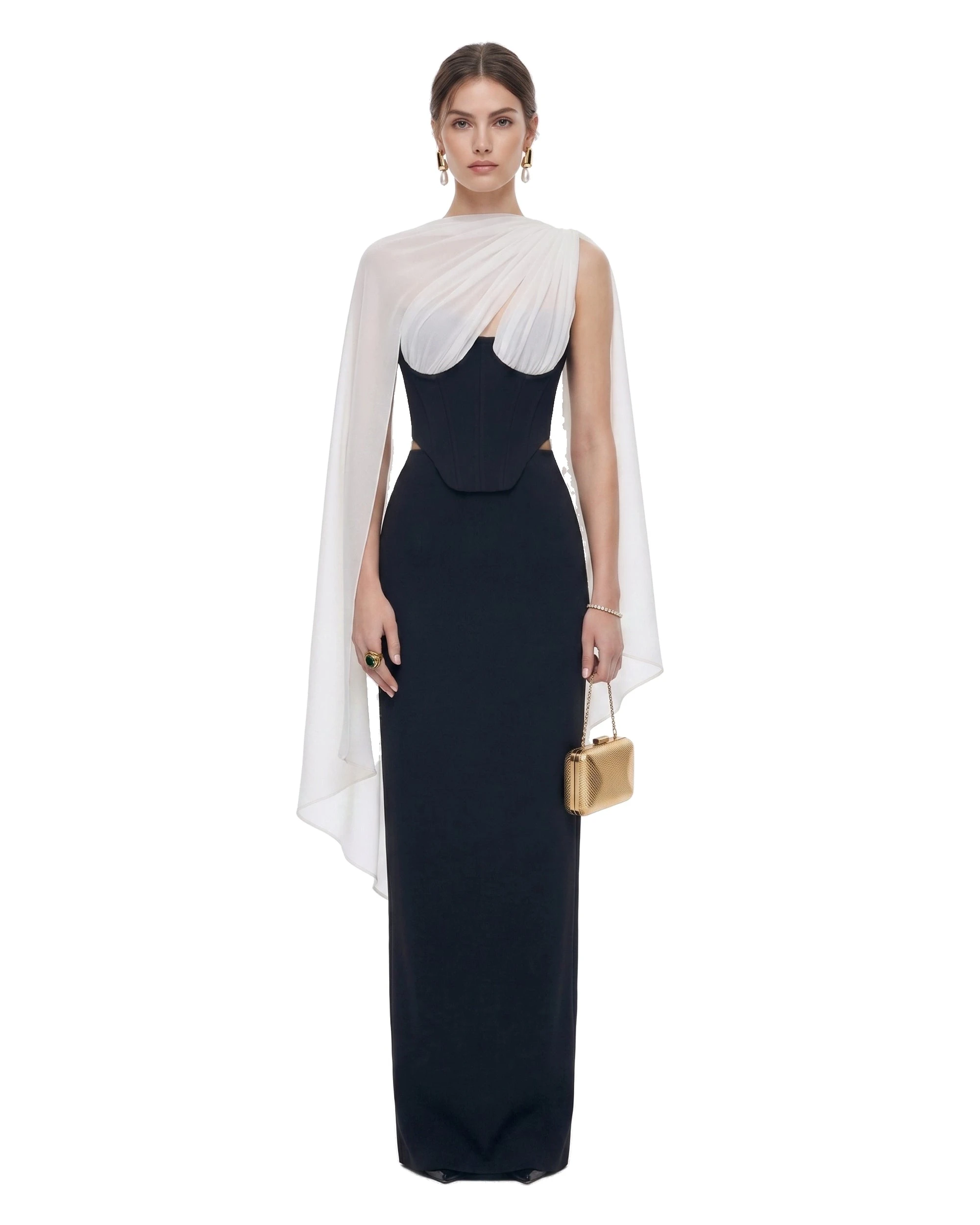 JW PEI corset top | Los Angeles Vegan Fashion Tops | Luxury Shoes JW PEI Strapless Corset Sheer Cape Top