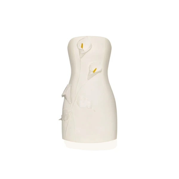 JW PEI Strapless Floral Appliqué Dress