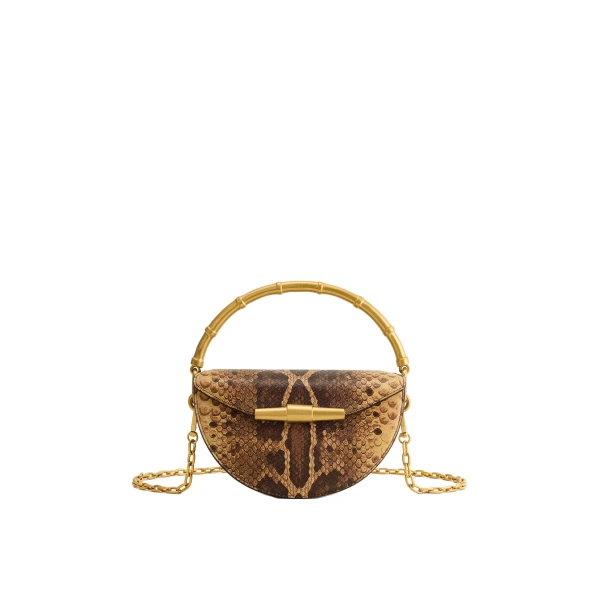 JW PEI Sylvie Snake Print Half-Moon Top Handle Bag in Yellowish Brown