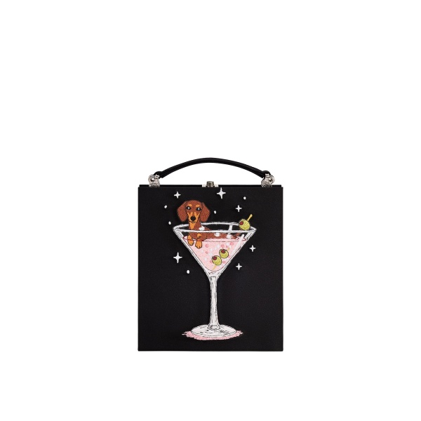 JW PEI Taya Wine Glass Puppy Pattern Book Shape Clutch Bag in Black