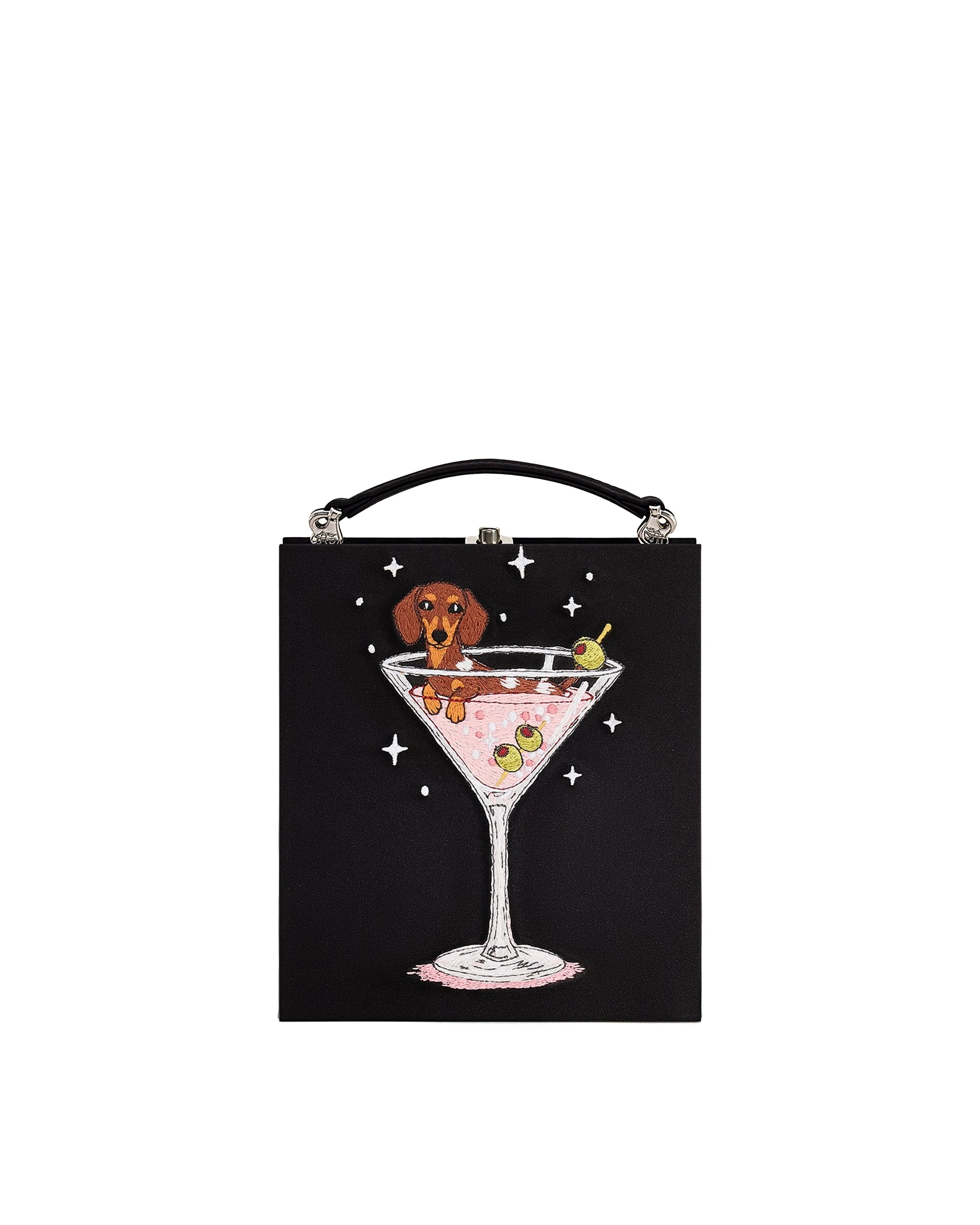 JW PEI Taya Wine Glass Puppy Pattern Book Shape Clutch Bag in Black | Clutch Bags | Luxury Shoes JW PEI Taya Wine Glass Puppy Pattern Book Shape Clutch Bag in Black