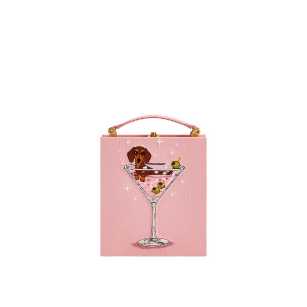 JW PEI Taya Wine Glass Puppy Pattern Book Shape Clutch Bag in Pink