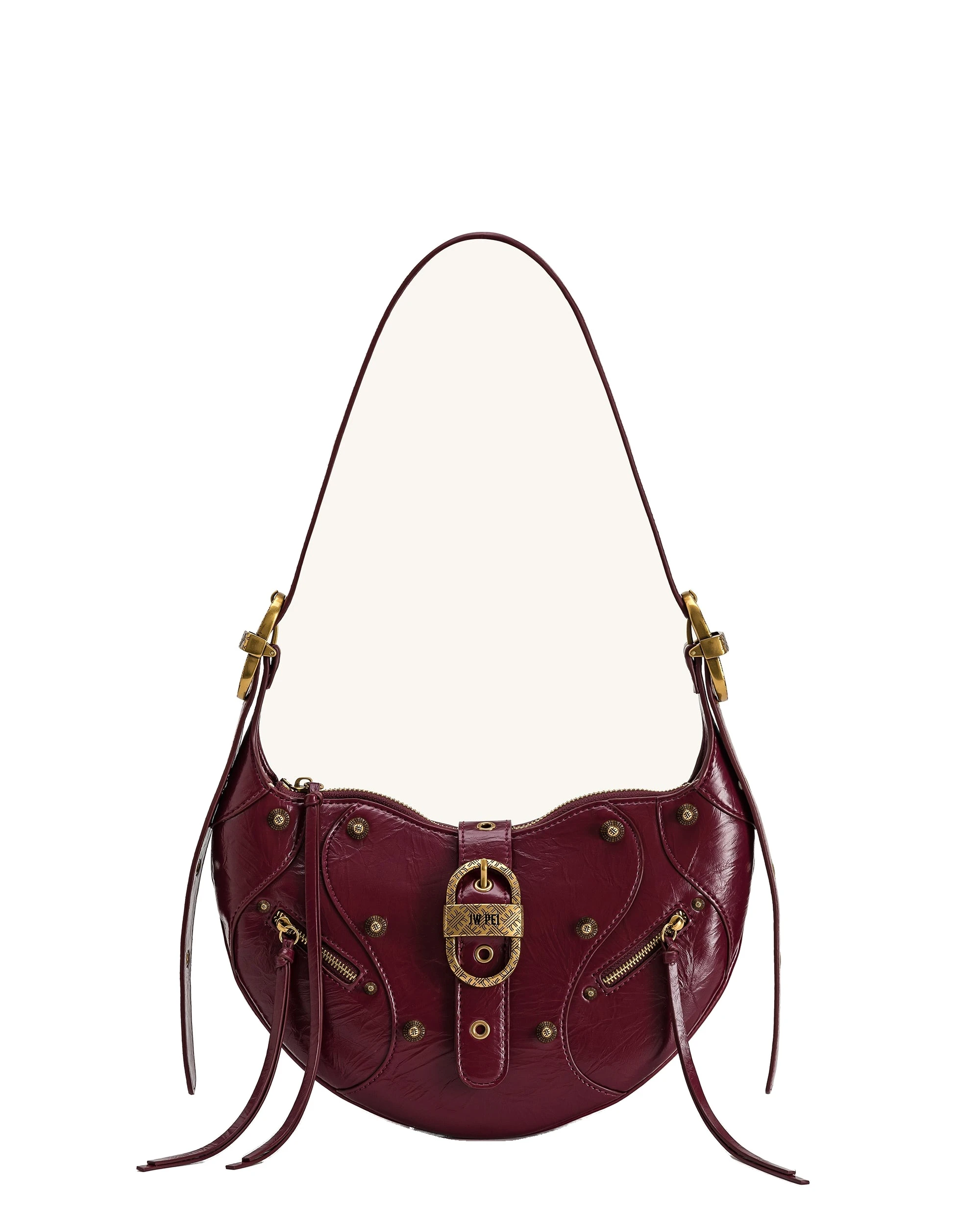 JW PEI Tessa Studded Shoulder Bag in Burgundy | Shoulder & Crossbody Bags | Luxury Shoes JW PEI Tessa Studded Shoulder Bag in Burgundy