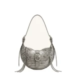 JW PEI Tessa Studded Shoulder Bag in Cement Grey Croc
