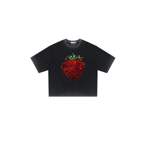 The Crystal Strawberry Graphic Tee in Faded Black