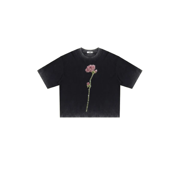 The Enchanted Rhinestone Rose Tee in Faded Black
