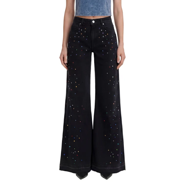 JW PEI The Troublemaker Multi-Color Rhinestone Split Fray Jeans
