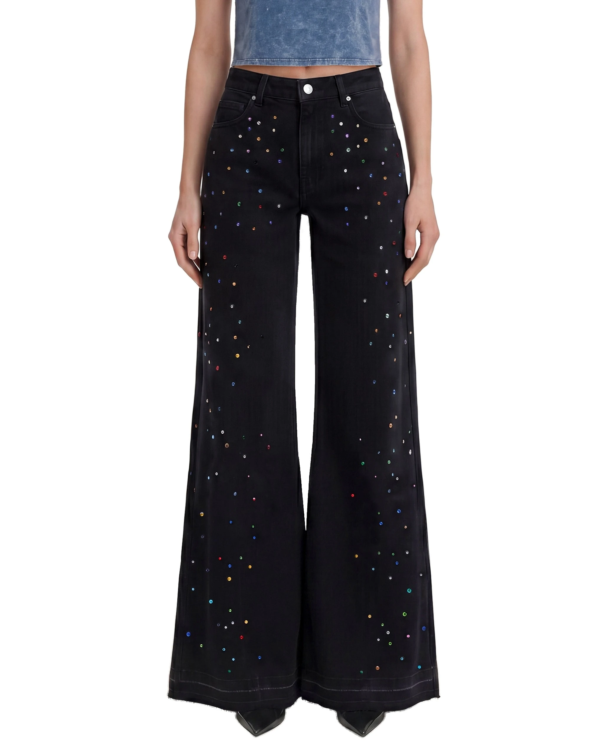 JW PEI jeans | Los Angeles Vegan Fashion Pants | Luxury Shoes JW PEI The Troublemaker Multi-Color Rhinestone Split Fray Jeans