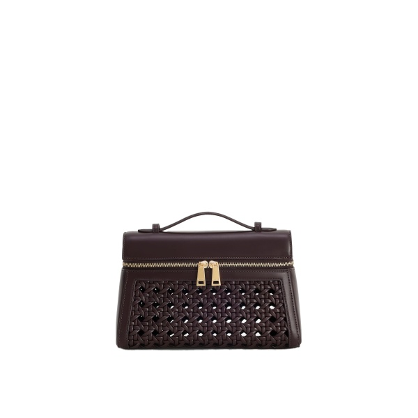 JW PEI Thea Large Woven Top Handle Bag in Dark Red