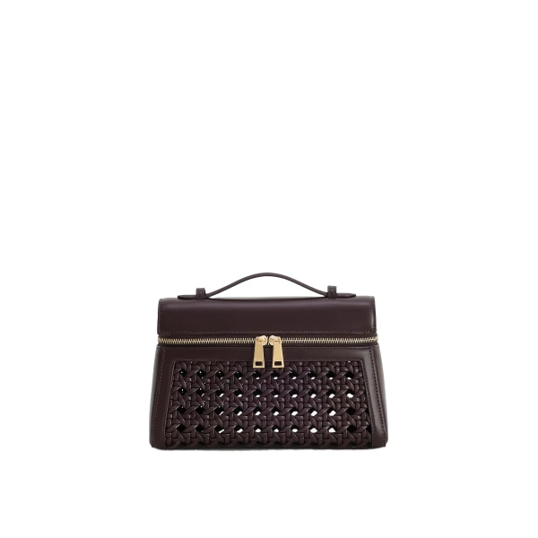 JW PEI Thea Large Woven Top Handle Bag in Dark Red