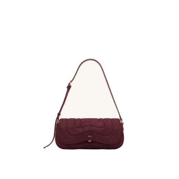 JW PEI Tina Curved Quilted Faux Suede Shoulder Bag in Deep Burgundy