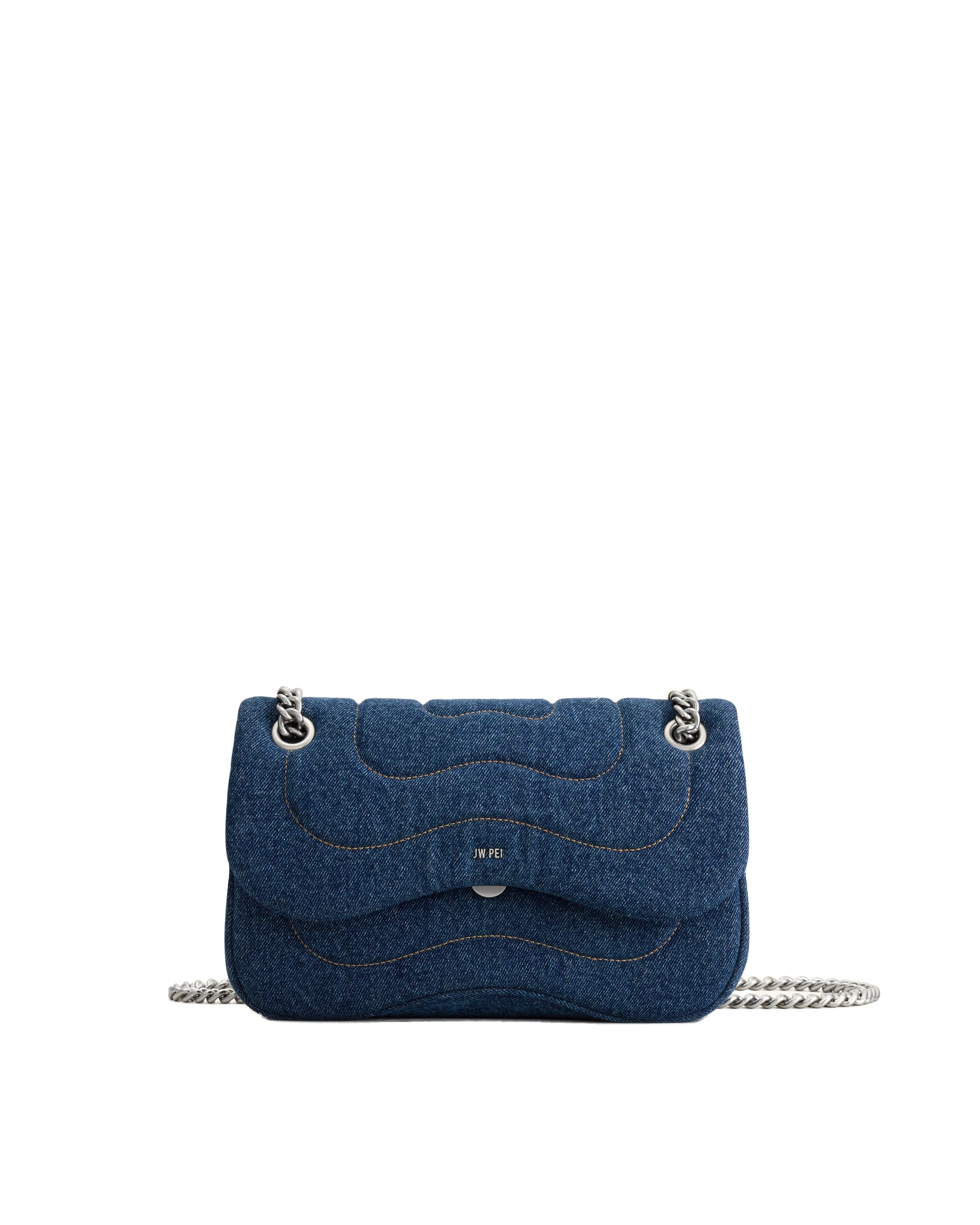 JW PEI Tina Quilted Chain Crossbody in Blue Denim | Shoulder & Crossbody Bags | Luxury Shoes JW PEI Tina Quilted Chain Crossbody in Blue Denim