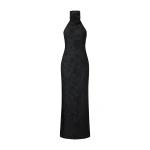 JW PEI Uliana Black Floral Lace Halterneck Maxi Dress