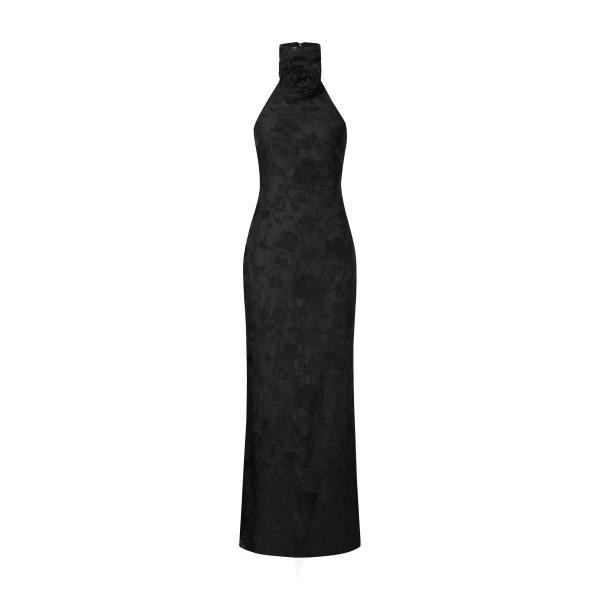 JW PEI Uliana Black Floral Lace Halterneck Maxi Dress