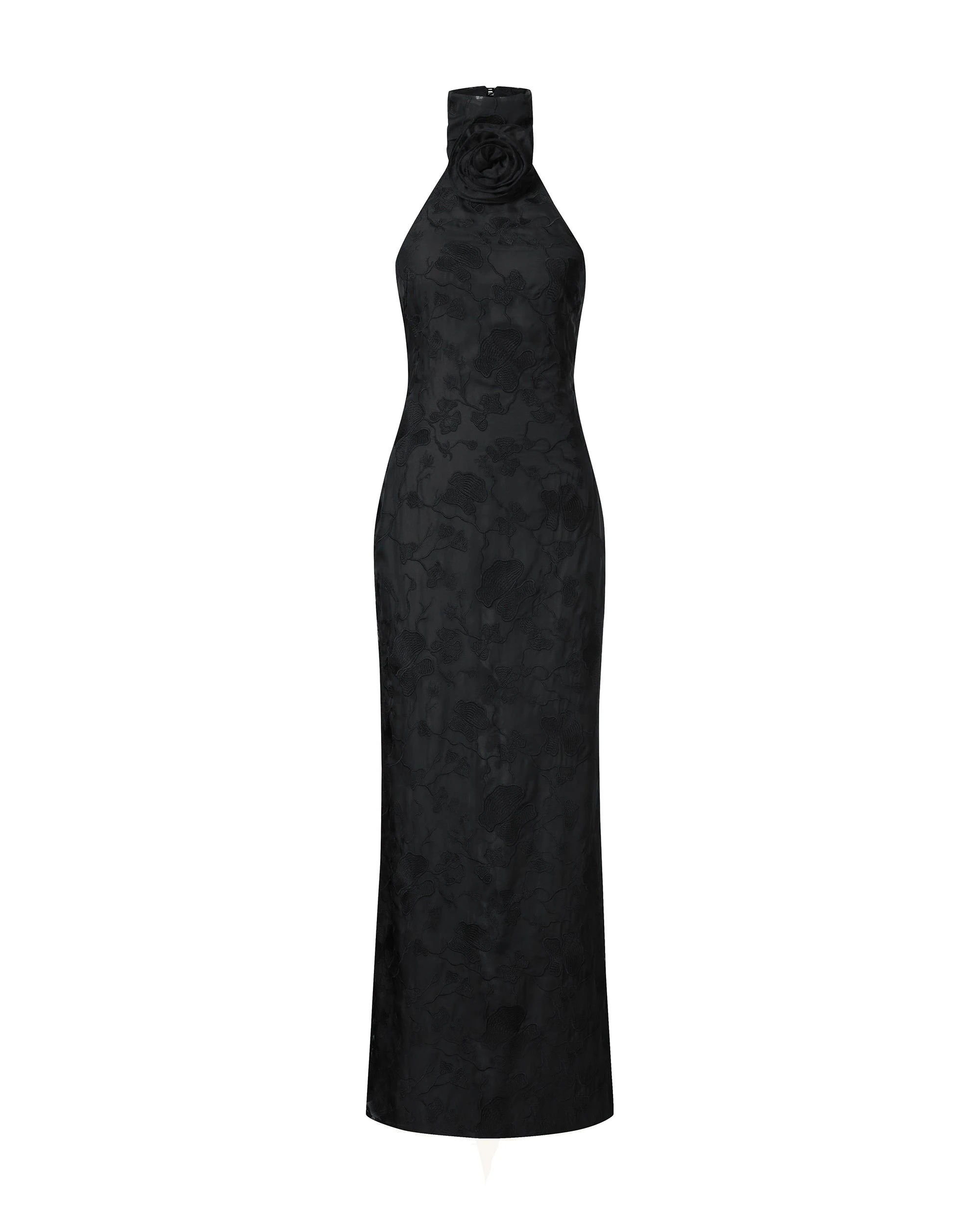 JW PEI maxi dress | Los Angeles Vegan Fashion Dresses | Luxury Shoes JW PEI Uliana Black Floral Lace Halterneck Maxi Dress