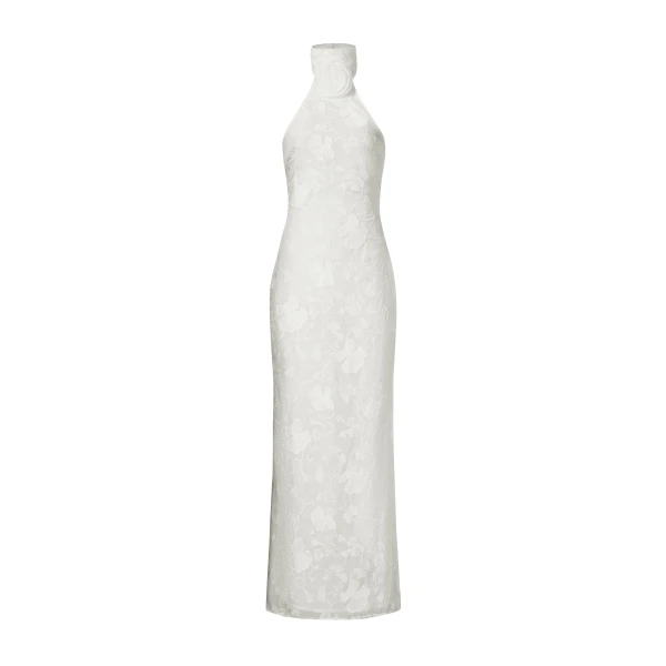 JW PEI Uliana White Floral Lace Halterneck Maxi Dress