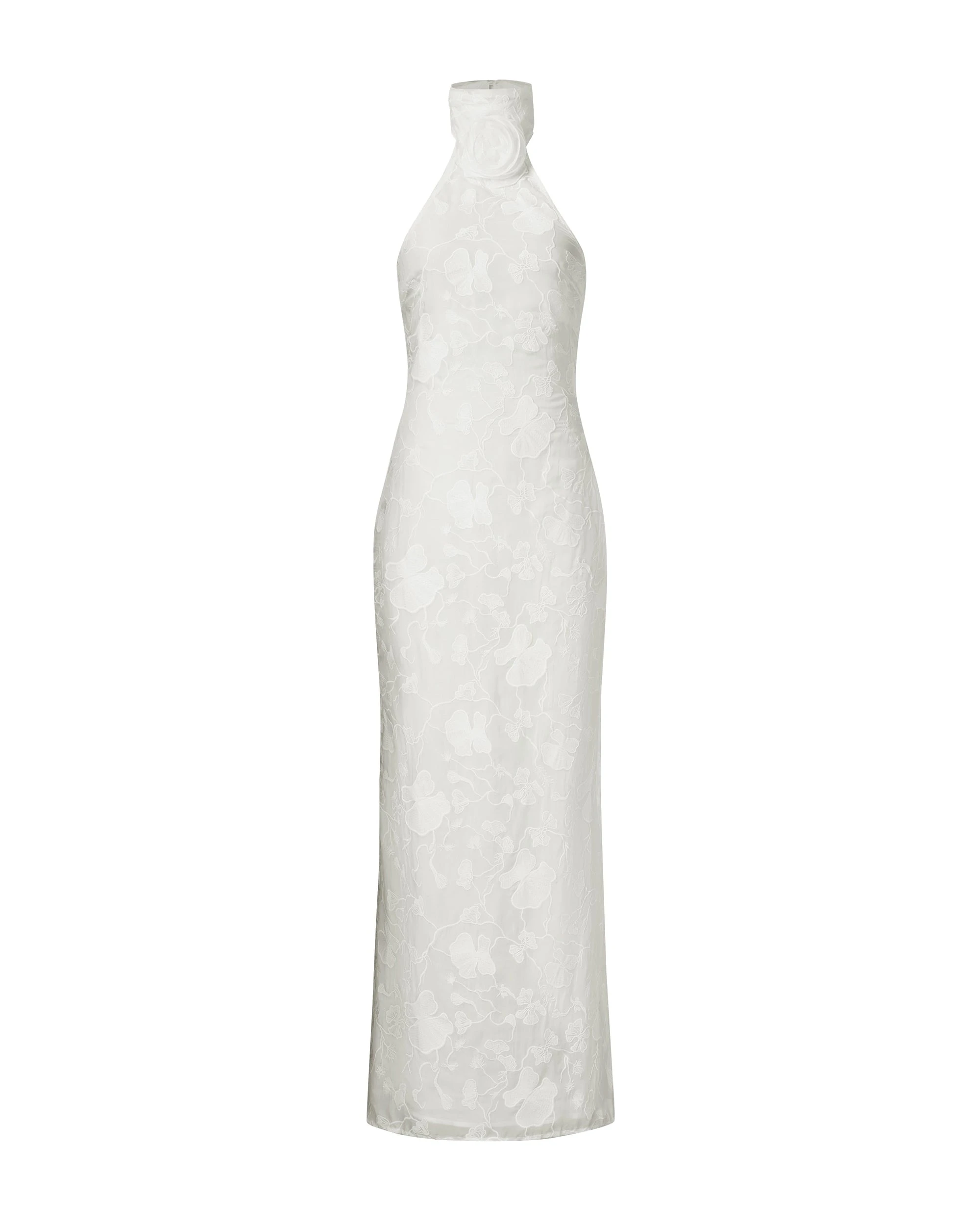 JW PEI maxi dress | Los Angeles Vegan Fashion Dresses | Luxury Shoes JW PEI Uliana White Floral Lace Halterneck Maxi Dress