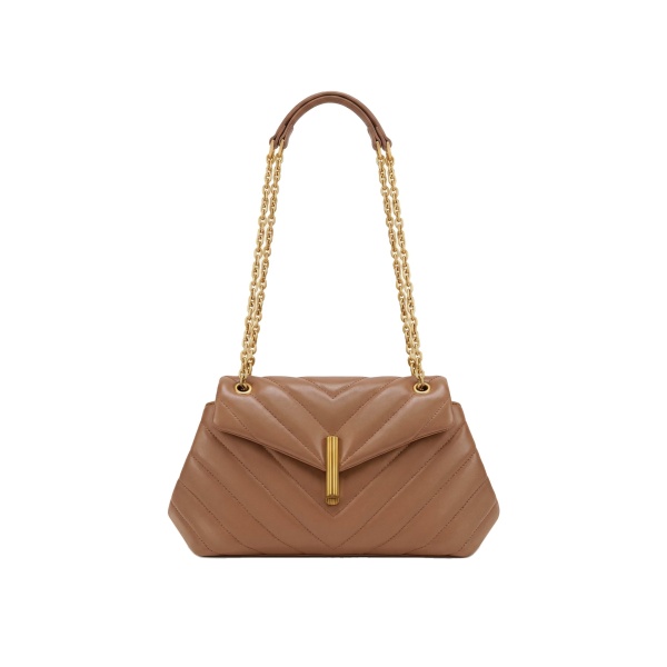 JW PEI Valerie Quilted Chain Flap Shoulder Bag in Caramel Brown