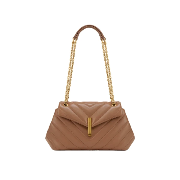 JW PEI Valerie Quilted Chain Flap Shoulder Bag in Caramel Brown