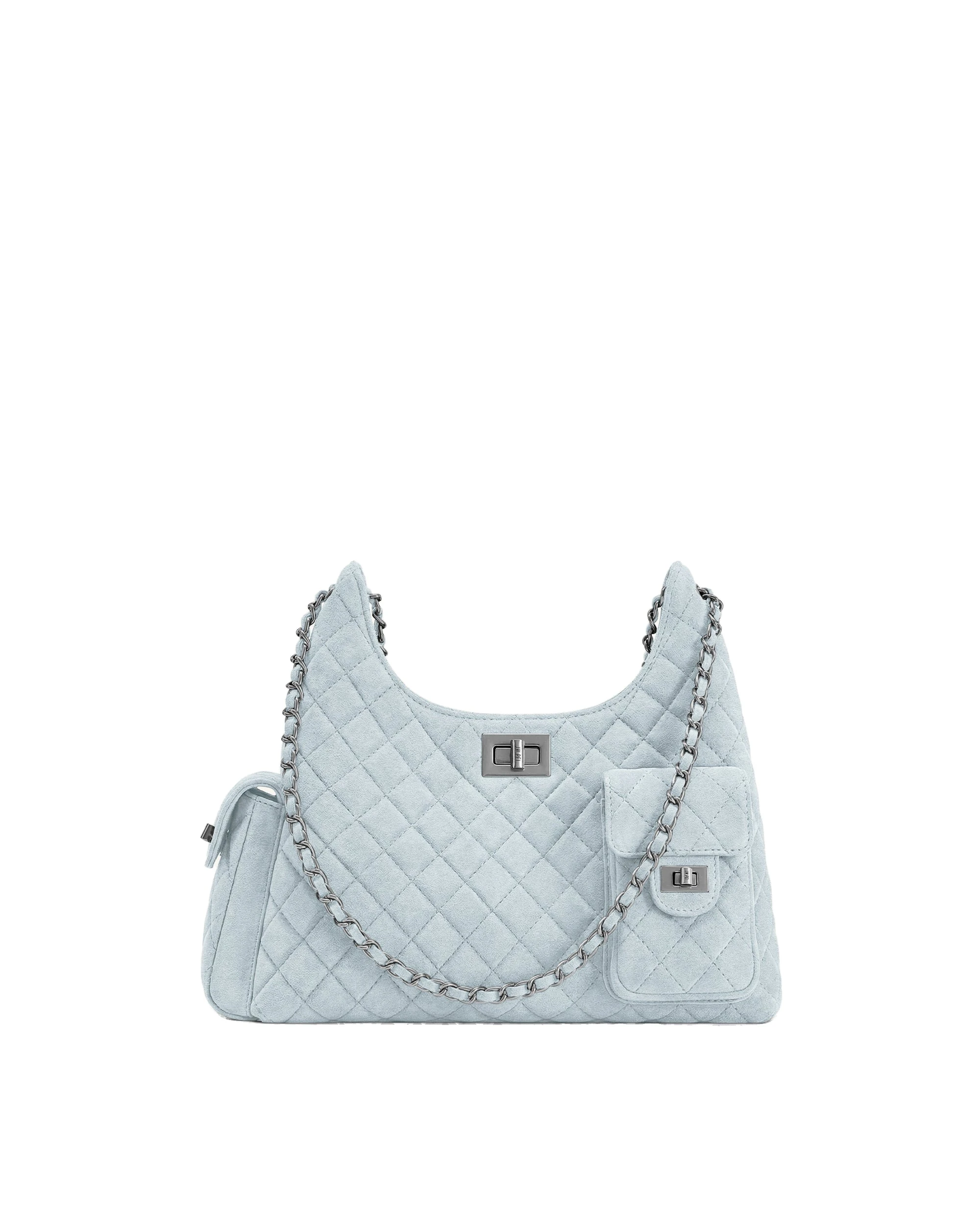 JW PEI Vivian Faux Suede Quilted Shoulder Bag in Light Blue | Shoulder & Crossbody Bags | Luxury Shoes JW PEI Vivian Faux Suede Quilted Shoulder Bag in Light Blue
