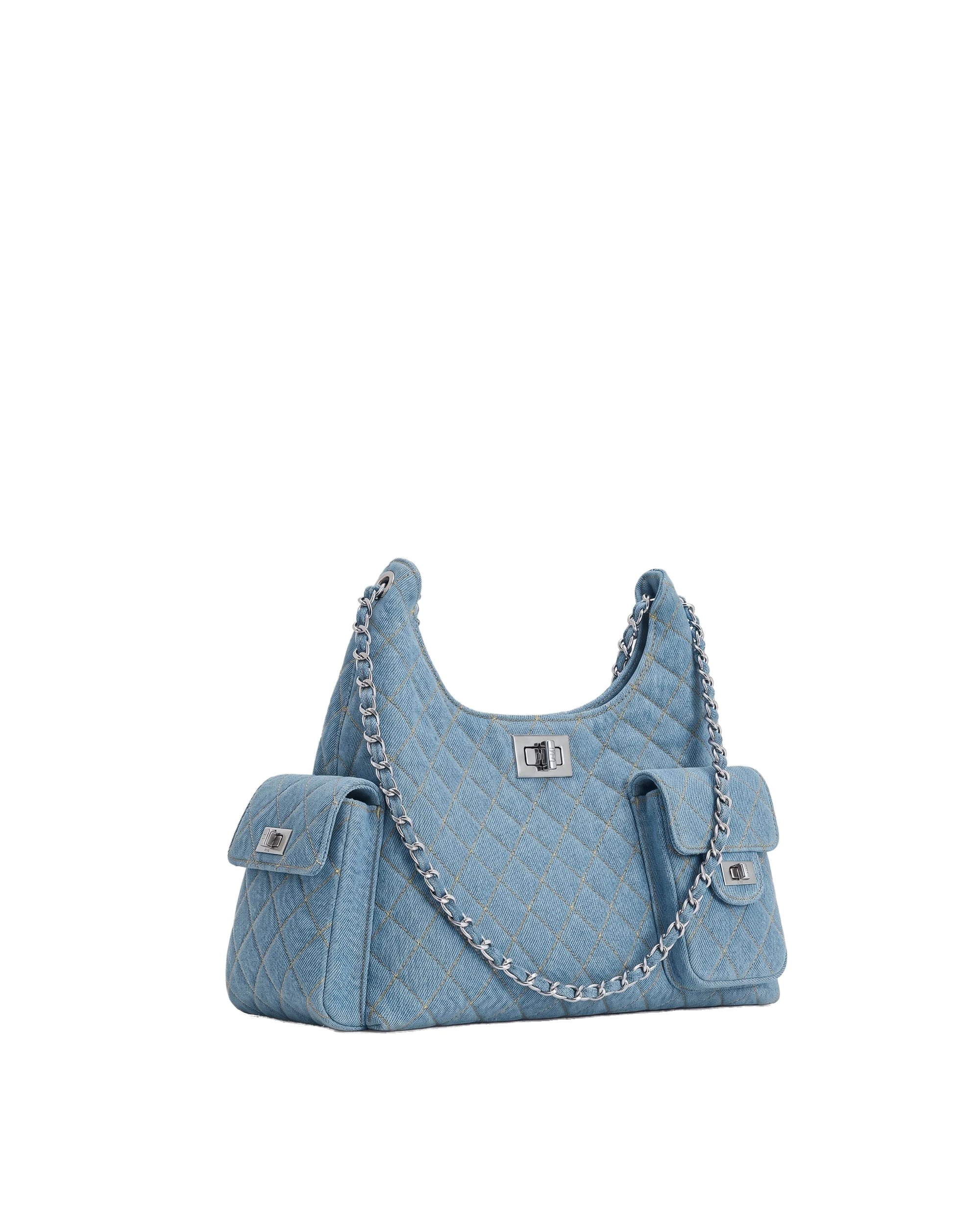 JW PEI Vivian Quilted Chain Shoulder Bag in Light Blue Denim | Shoulder & Crossbody Bags | Luxury Shoes JW PEI Vivian Quilted Chain Shoulder Bag in Light Blue Denim