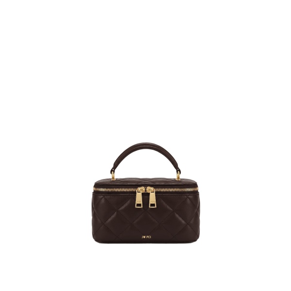 JW PEI Vivienne Quilted Vanity Top Handle Bag in Dark Coffee Brown