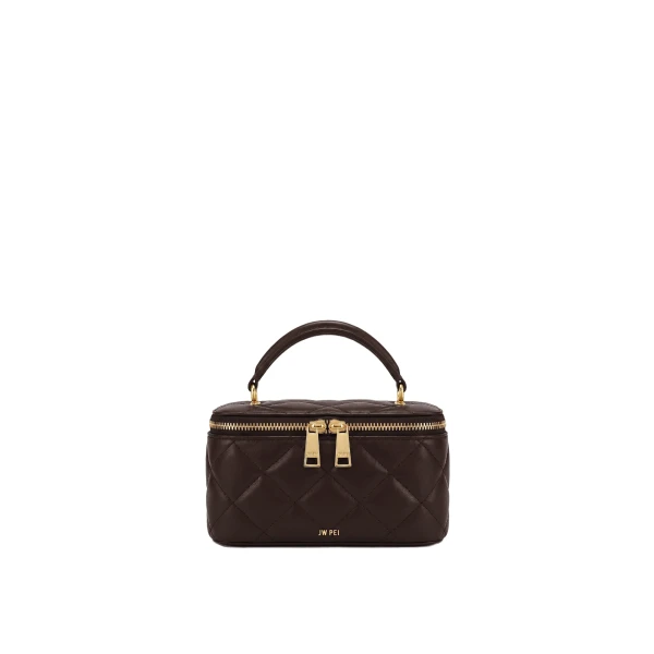 JW PEI Vivienne Quilted Vanity Top Handle Bag in Dark Coffee Brown