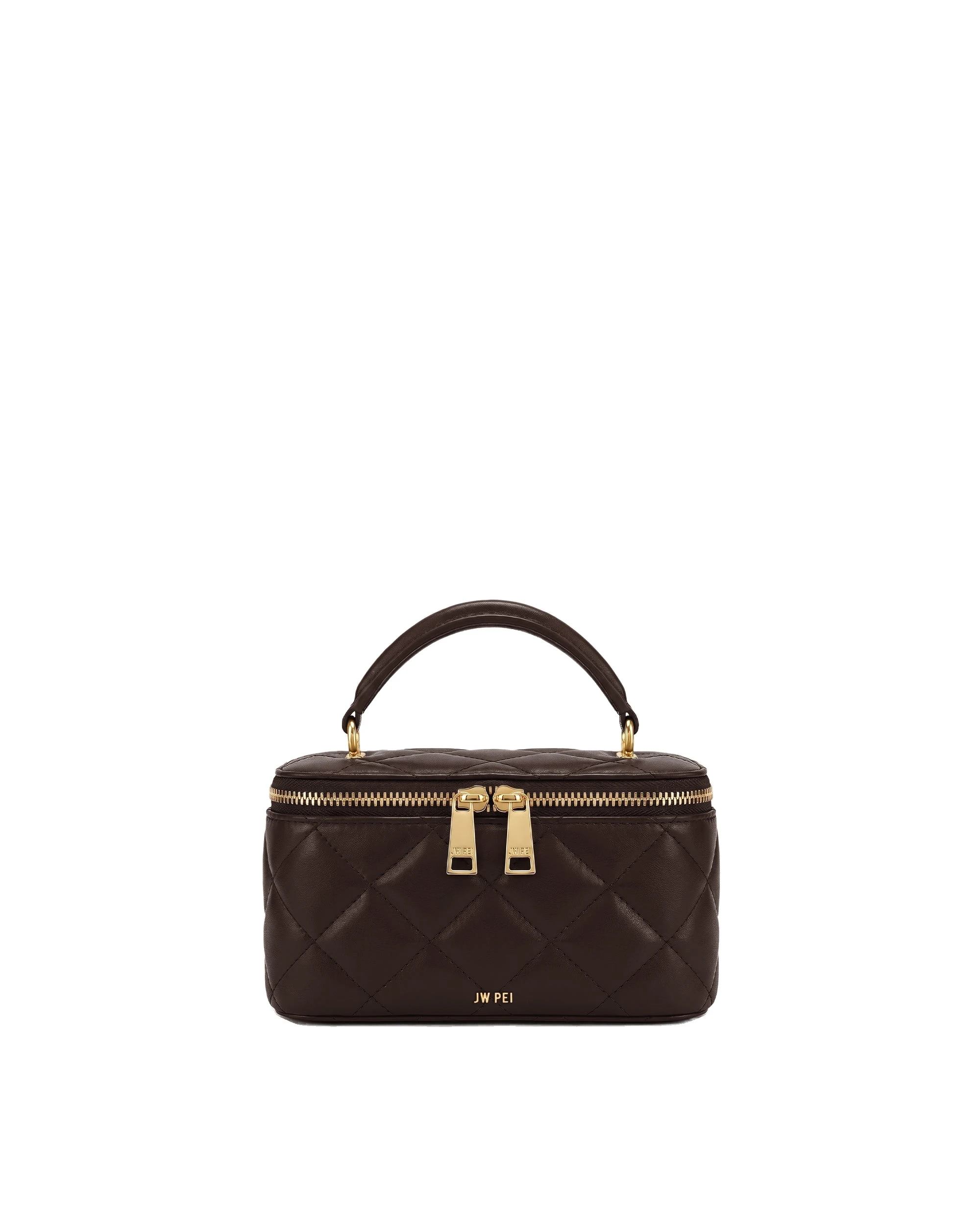 JW PEI Vivienne Quilted Vanity Top Handle Bag in Dark Coffee Brown | Totes & Top-Handle Bags | Luxury Shoes JW PEI Vivienne Quilted Vanity Top Handle Bag in Dark Coffee Brown