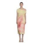 JW PEI Watercolor Floral Print One-Shoulder Asymmetric Midi Dress