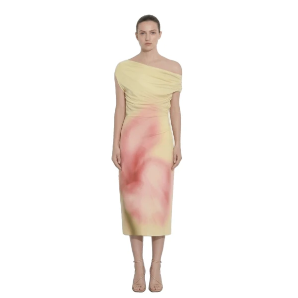 JW PEI Watercolor Floral Print One-Shoulder Asymmetric Midi Dress