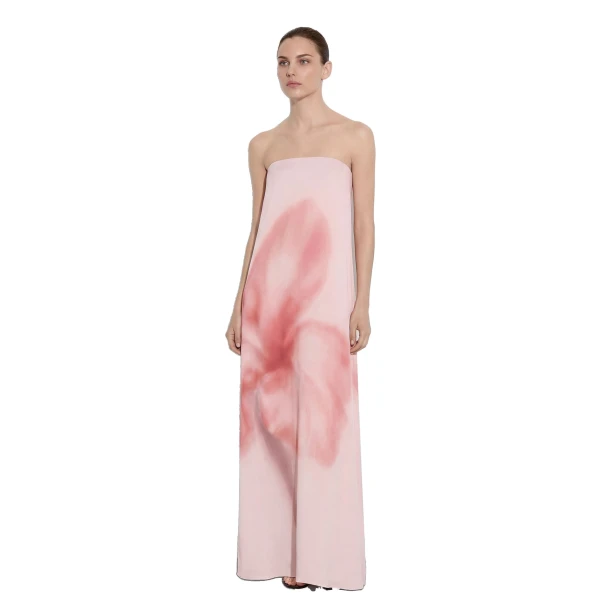 JW PEI Watercolor Floral Print Strapless Maxi Dress