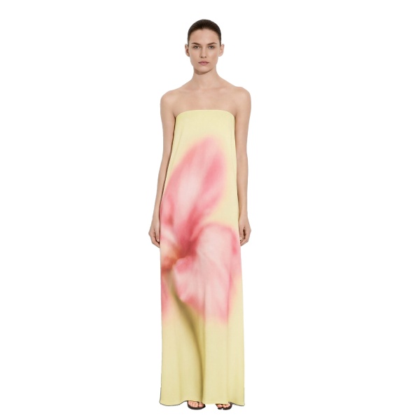JW PEI Watercolor Floral Print Strapless Maxi Dress