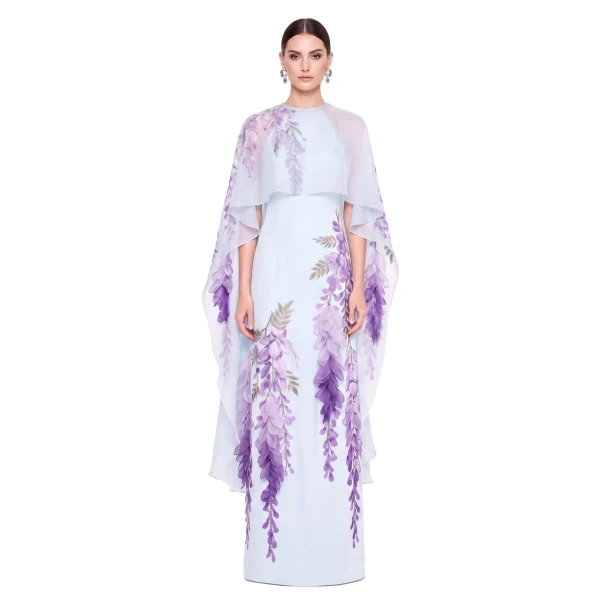 JW PEI Wisteria Chiffon Cape Maxi Dress