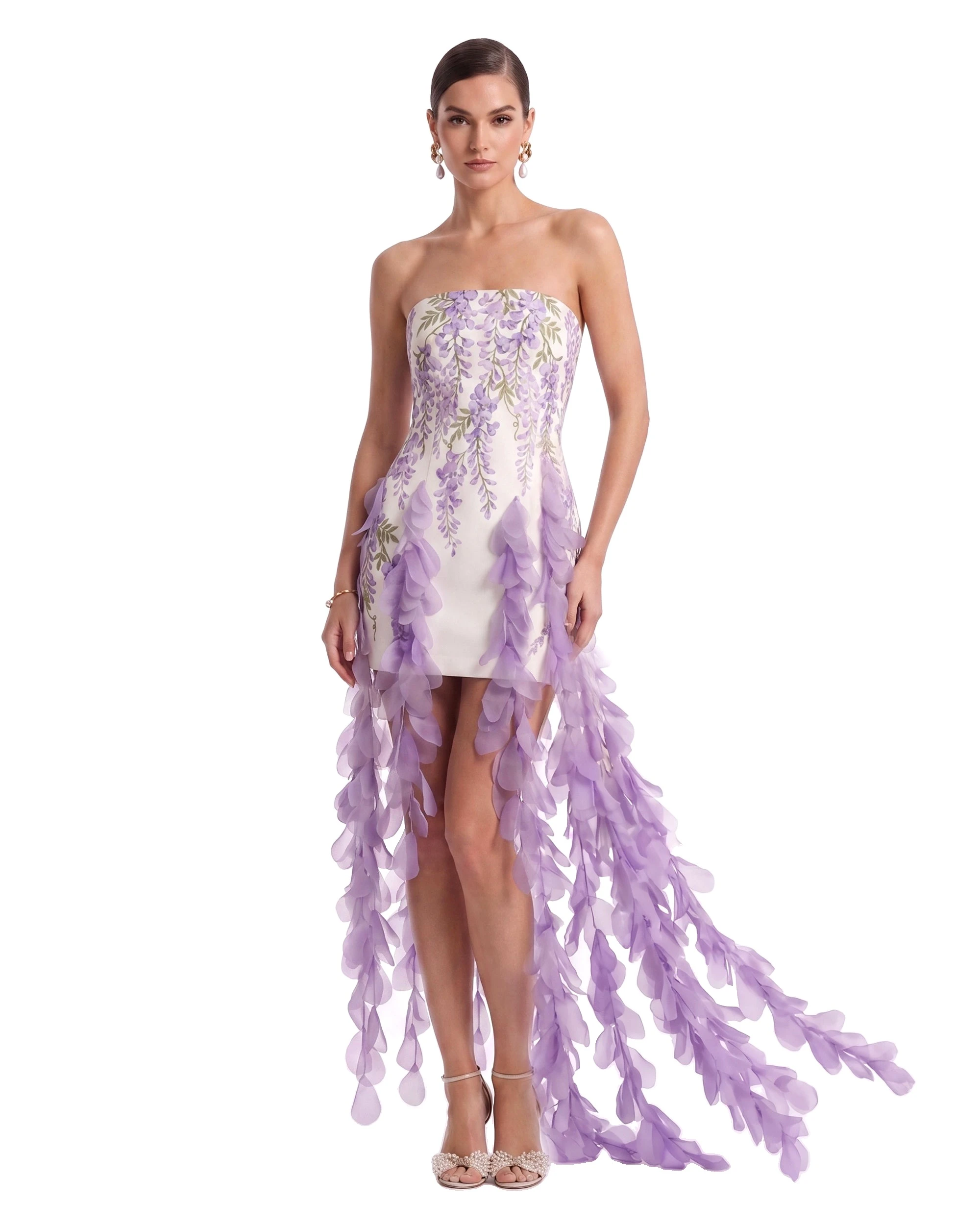 JW PEI mini dress | Los Angeles Vegan Fashion Dresses | Luxury Shoes JW PEI Wisteria Petal-Train Strapless Mini Dress