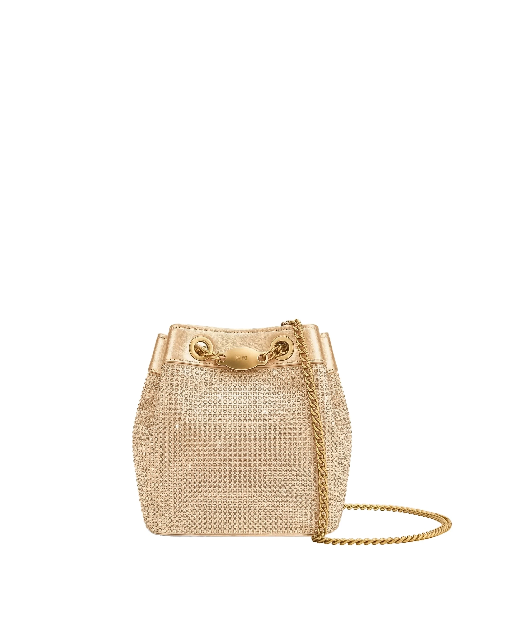 JW PEI Yara Artificial Crystal Bucket Bag in Champagne | Bucket Bags | Luxury Shoes JW PEI Yara Artificial Crystal Bucket Bag in Champagne