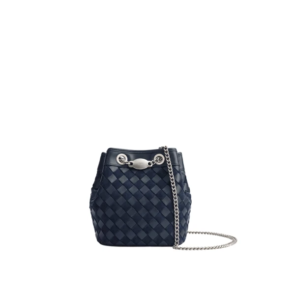 JW PEI Yara Faux Suede Hand-Woven Bucket Bag in Dark Blue
