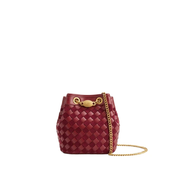 JW PEI Yara Faux Suede Hand-Woven Bucket Bag in Dark Red